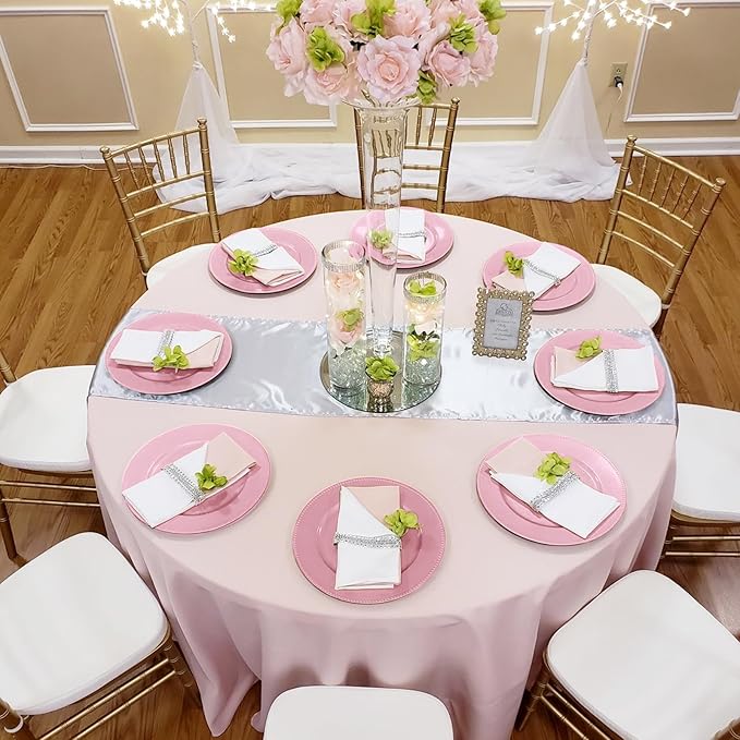 50 Pcs Pink Charger Plates Bulk, 13" Round Beaded Plate for Dinner, Decorative Plastic Table Chargers for Wedding, Holiday Party, Baby Shower, Event Decoration