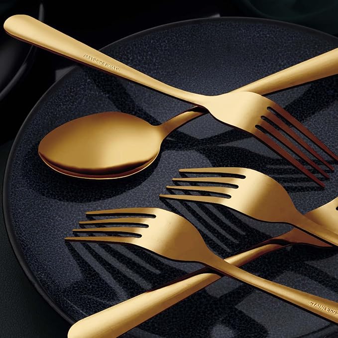 Unokit Dinner Spoons Set 24 Pieces (7.4 inch) - Stainless Steel silverware, Tablespoon, Silverware Spoons for Home, Kitchen or Restaurant - Mirror Polished, Dishwasher Safe - Gold