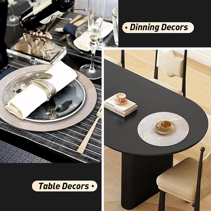 FAVE 12PCS Round Placemats Feather Pressed Vinyl Placemats Set of 12 Slip Resistant Table Mats Wipeable Gold Placemat for Table Decor Holiday Wedding Accent(Golden Feather, 12PCS)