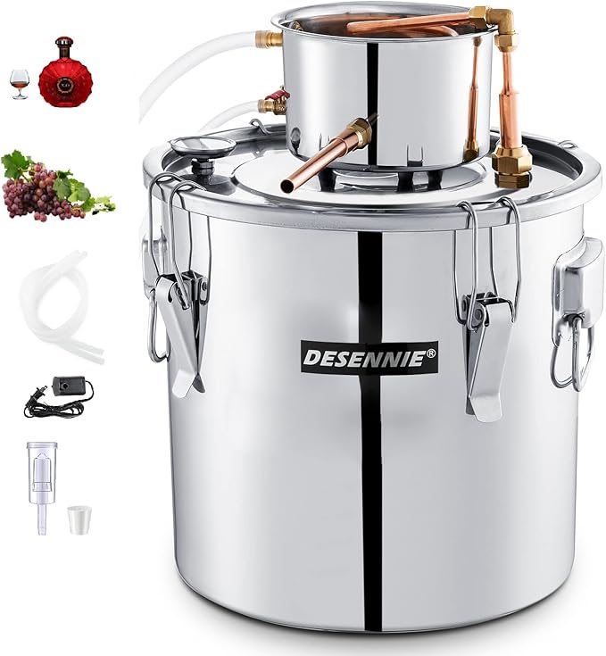Shine Still Alcohol Distiller Home Brewing Distillery Kit 8 Gallon Stainless 2 Pots Upgraded Copper Tube with Water Pump Home Brewing Kit for DIY Whisky Brandy Wine Making