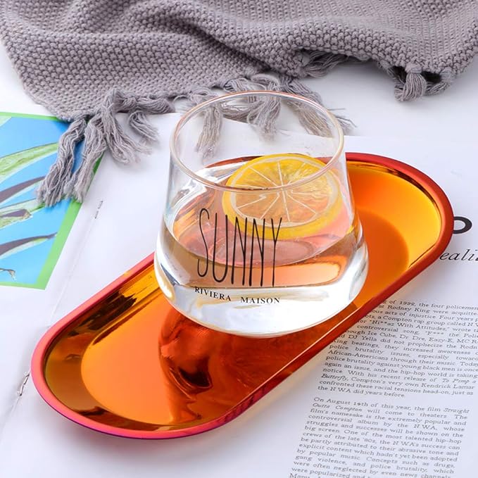 Buyer star Orange Red 2PCS 9inch Stainless Steel Oval Tray Fruit Trays Storage Tray Dish Plate Cosmetics Jewelry Decorative Organizer