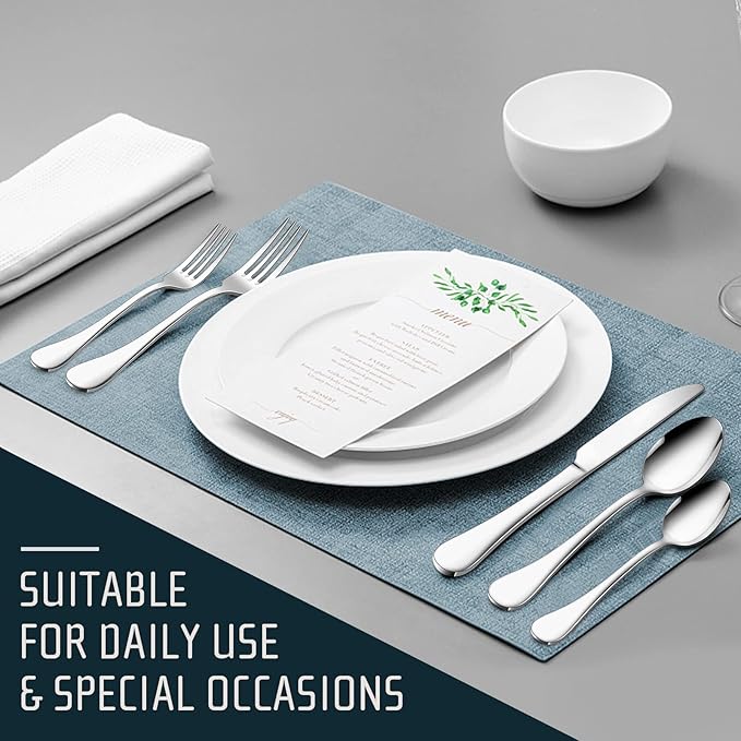 18/10 Stainless Steel Flatware Silverware Set for 4, E-far 20-Piece Cutlery Metal Eating Utensil Tableware Forks and Spoon Sets for Restaurant Wedding - Simple Fancy Style & Dishwasher Safe