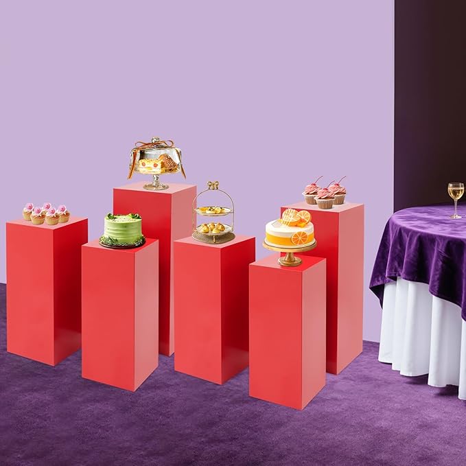 Eapmic Pedestal Stands for Party, Cake Pedestal Stand, Dessert Table Display Plinth Pillars, Sculpture Display Column Decoration Cube for Wedding Birthday (Red, Square-6Pcs(31.49"+25.59"+23.62"))