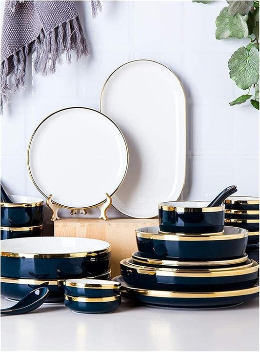 Elegant Dinnerware Set Dinner Plates Bowls Set 31/54 Pieces Fine Porcelain Dinnerware Set, Nordic White European-Style Penh Tableware Set Service For 6-10,54Pieces