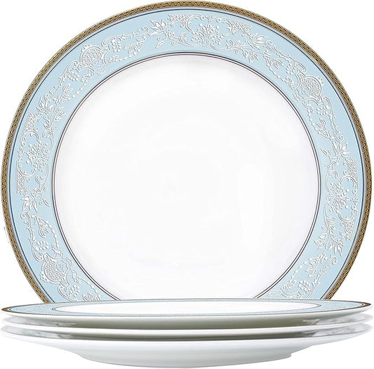 Fine Bone China Salad Plates Set, 4 Pcs Classic Relief Pattern Gilt Edged High Grade 8" Dessert Plate Appetizer Dish Sets For 4 People
