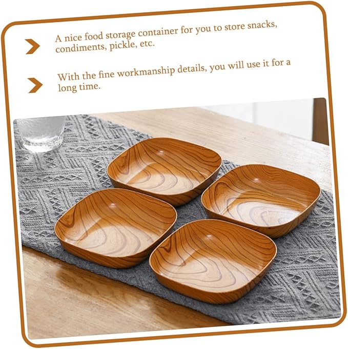 Veemoon Square Wood Bread Dipping Plate - Natural Palm Leaf Dinnerware for Appetizers and Snacks