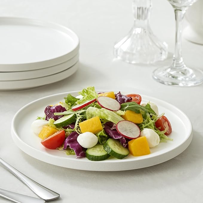 Salad & Dessert Plates, 8 Inch Small Dinner Plates Sets for 4, Dishwasher & Microwave Safe, Porcelain Dinner Dishes for Cake, Fruits, Waffle, Pasta, Salad, Modern White