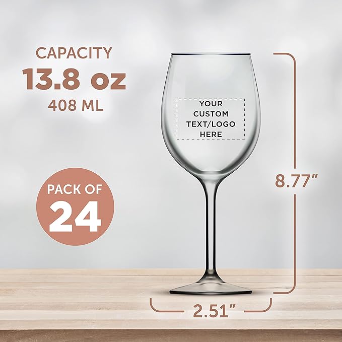 Custom Wine Glasses 14 oz. Set of 24, Personalized Bulk Pack - Restaurant Glassware, Perfect for Red Wine, White Wine, Cocktails and More - Clear