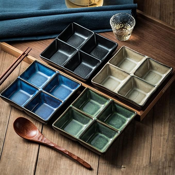 Sauce Dish 1 Piece Multifunctional Compartmentalized Plate Ceramic Snacks Dessert Bowl Snack Plate Roasted Meat Seasoning Sauce Plate Snack Plate(C)