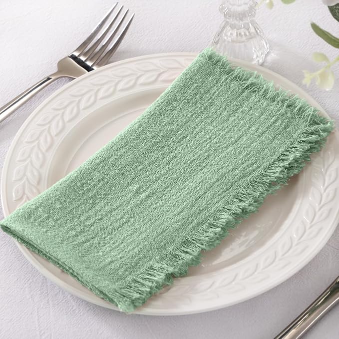 Socomi Set of 6 Linen Napkins Sage Green Easter Spring Cloth Napkins Washable Cotton Dinner Napkins Fringe 17"x17" for Wedding Party Bridal Baby Shower Birthday Table Decorations
