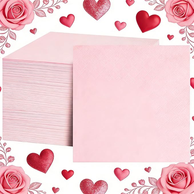FLOWERCAT 100-Count 2-Ply Pink Cocktail Napkins - Beverage Napkins Disposable Premium Quality - 5" x 5" Pink Paper Napkins for Birthday Party & Valentine's Day,Bar,Weddings