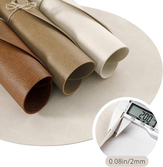 MOSAYT 13 Inch Round Vinyl Placemats Set of 8 - Faux Leather 100% Waterproof Oil-Proof Wipeable PU Place Mats, Heat Resistant Reversible Table Mats for Kitchen, Dining, Outdoor (Camel)