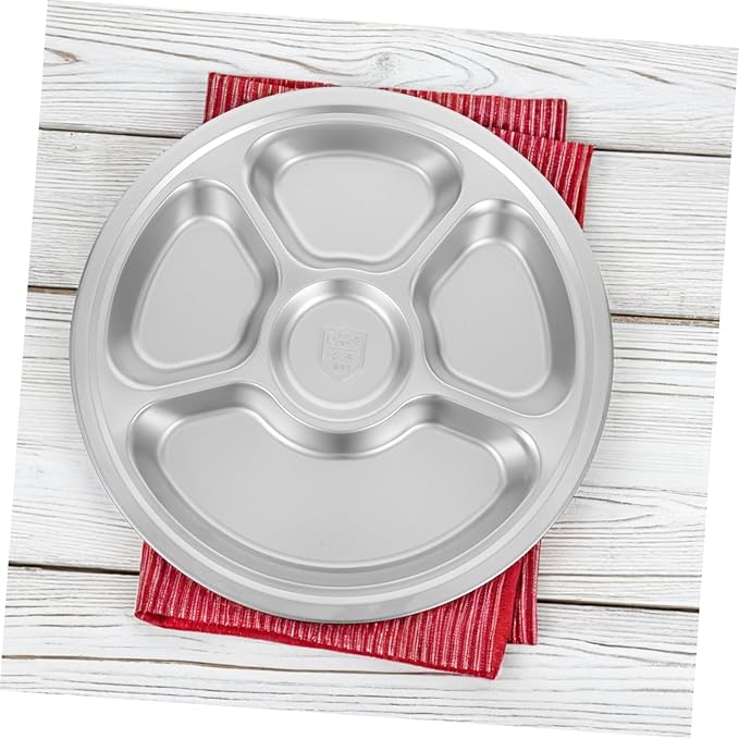 Garneck 1pc Divided Stainless Steel Food Plate Compartment Serving Tray for Breakfast Lunch and Dinner Stackable Moisture-retaining Design