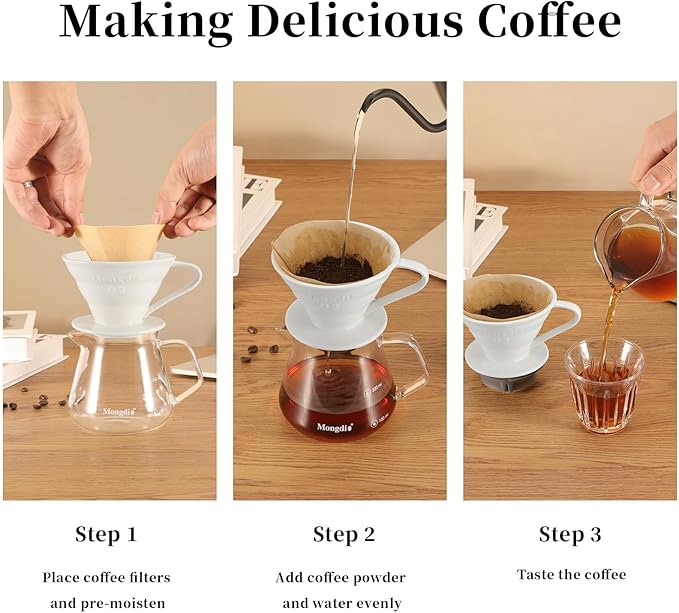 Mongdio Ceramic Pour Over Coffee Dripper, Reusable Porcelain Portable Pour Over Coffee Maker, Slow Brewing Accessories with 1 Holes for Home - Size 02 White