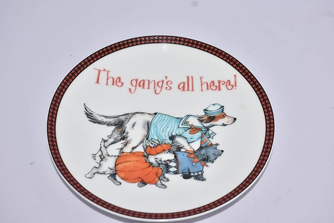 6" Halloween Dog wearing Costumes The gang's all here! decorative appetizer Plate, spoon rest, porcelain
