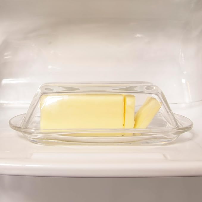 Kangaroo Decorative Clear Glass Butter Dish with Lid for Countertop & Refrigerator - Crystal Covered Butter Tray Storage Container Holder for Counter & Fridge - Best Thanksgiving Butter Dish with Lid