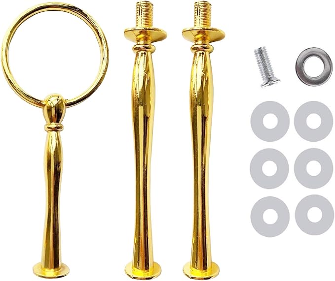 3 Tier Round Metal Cake Stand Holder Heavy Duty Fruit Plate Handle Fittings Hardware Rod (Golden Circle)