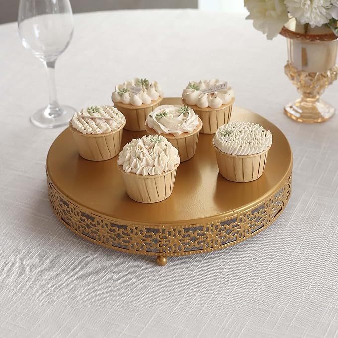 Efavormart Gold Metal Fleur De Lis Round Pedestal Cake Stands, Cupcake Dessert Display Stand Table Centerpiece - 12"