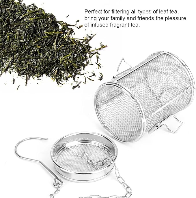Tea Ball Strainer, Stainless Steel Infuser with Extra Fine Mesh & Chain Hook, 8x10cm Spice Filter Basket for Loose Leaf Tea, Soup Seasonings Brewing Separation Accessories