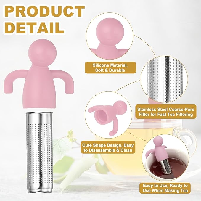 uxcell 2 Pcs Cute Tea Infuser, Stainless Steel Loose Leaf Tea Steeper Filter with Silicone Handle Reusable Coarse Pores Mesh Strainer Diffuser for Teacups Teapots Mugs, Pink