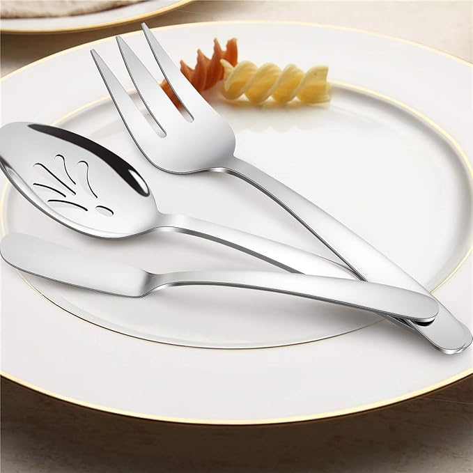 HaWare 5-Piece Silverware Serving Utensils, Stainless Steel Spoon Fork, Mirror Polished and Dishwasher Safe