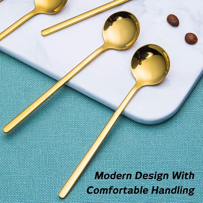 Pack of 8, Gold Plated Stainless Steel Espresso Spoons, findTop Mini Teaspoons Set for Coffee Sugar Dessert Cake Ice Cream Soup Antipasto Cappuccino, 5.3 Inch