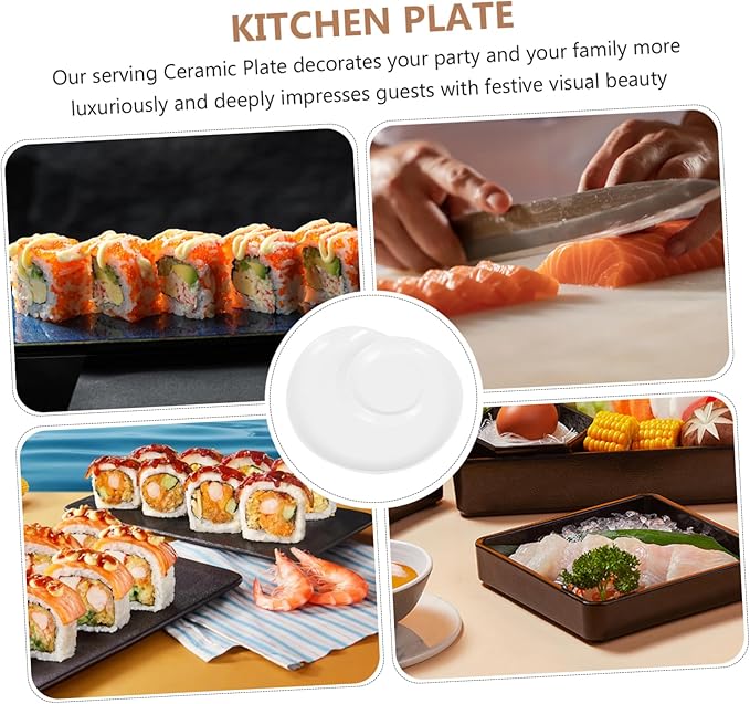 Mobestech Divided Ceramic Plate with Sauce Compartment Elegant Appetizer Serving Tray for Dumplings Sushi and Snacks Home and Restaurant Use
