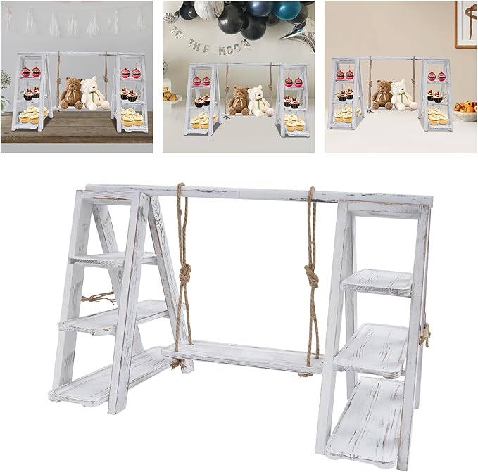 Cake Stand 3 Tier Swing Cupcake Stand with Serving Platter Dessert Table Display Set Serving Ladder Stands for Party, Birthday, Wedding, Baby Shower Decoration