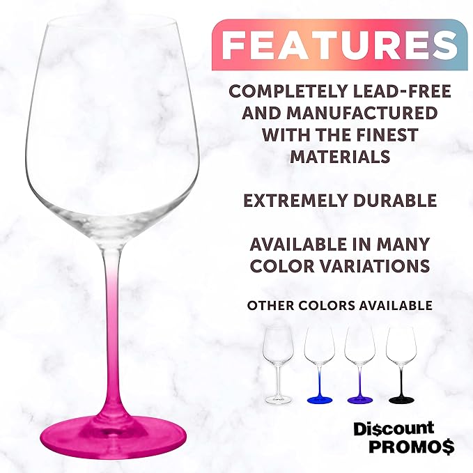 DISCOUNT PROMOS Crystal Wine Glasses 17.5 oz. Set of 12, Bulk Pack - Restaurant Glassware, Perfect for Red Wine or White Wine - Pink