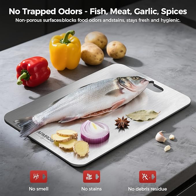 Titanium Cutting Boards for Kitchen, 100% Pure Titanium Cutting Boards Double Sided Non Toxic Cutting Board, Hygiene Durable Dishwasher Safe 13”× 8”(M)
