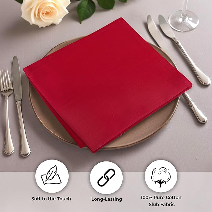 Urban Villa Christmas DinnerNapkins 20x20 Inches Over Sized Set of 6 Red Color Cloth Napkins 100% Cotton Cloth Napkins Reusable Washable Napkins Premium Quality Mitered Corners Soft DinnerNapkins