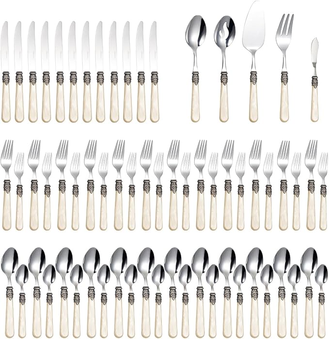 REVERIE Collection 18/10 Stainless Steel Vintage Flatware set,Sliverware set,Dishwasher safe (65, Champagne)
