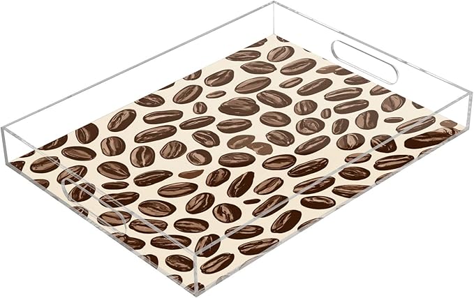 Serving Tray with Handles Clear Acrylic Tray 12x16 Inch Decorative Rectangular Tray Organizer for Ottoman Coffee Table Bathroom Many Simple Coffee Beans