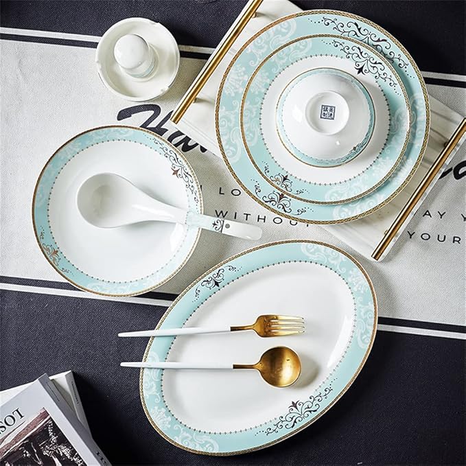 European Dining Plates Tableware Bowls Plates Ceramic Tableware Set Tableware 60 Pieces