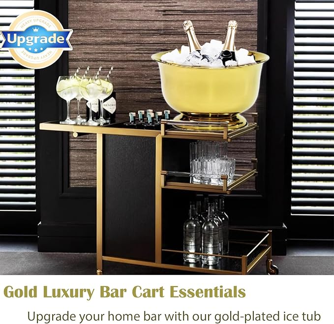 Gold Ice Bucket for Parties Stainless Steel 8L Beverage Tub Large Capacity Champagne Bucket Drink Tub Insulated Punch Bowl Drink Chiller