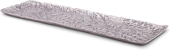 Arthur Court Horse Artichoke Metal Serving Tray for Serving Food, Snacks, Desserts Platter Cheese Platter - Silver Artichoke Style 19.25 inch x 6 inch