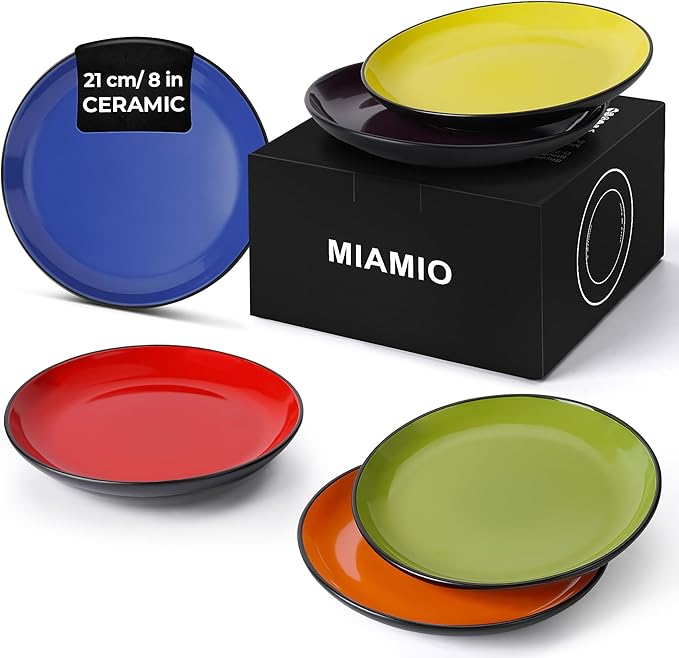 MIAMIO – 6 x Plate/Dinner Plate Set Stoneware Ceramic Tableware Set - Le Papillon Collection (Mixed, 8 Inch)