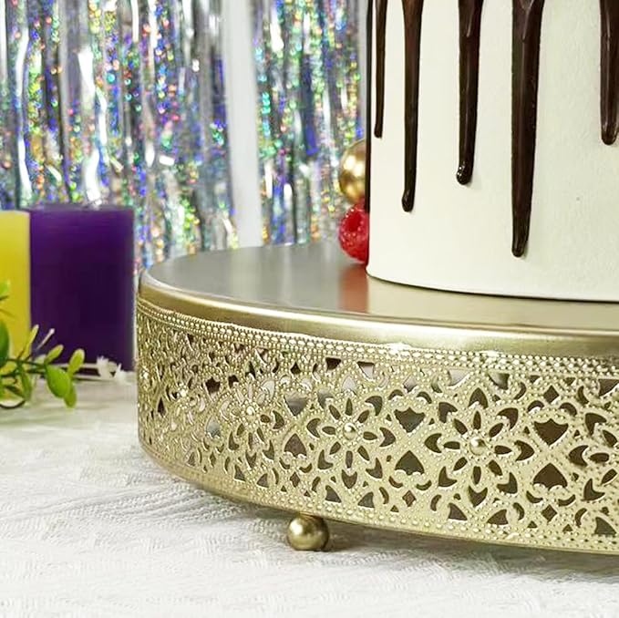 Cake Stand, Metal Round Cupcake Dessert Stand Cake Display Holder Cookies Fruit Serving Tray Decor for Wedding Party Birthday Baby Showers Anniversary (16in, Gold)