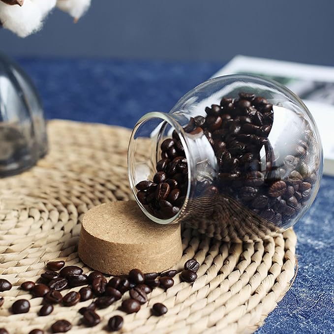 17oz Spherical Glass Jar with Cork Lid Airtight - Kitchen Glass Jar for Preserving and Storing candy, tea, Coffee, Spice, flour, Beans etc (6)
