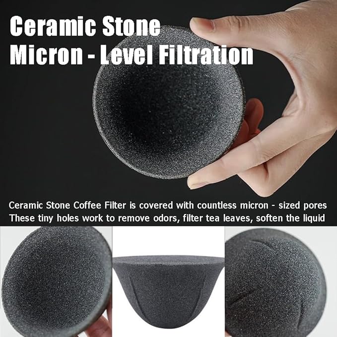Ceramic Stone Coffee Filter,Japanese Non-porous Coffee Dripper,Reusable Loose Tea Precision Strainer for Home Office Tea Coffee Making