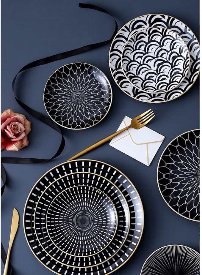 Kitchen Plates Dining Plate Ceramic Plate Sushi Plate Scratch-resistant Durable Porcelain Plate Soup Plate Ramen Bowl Restaurant Plates(B,Small)