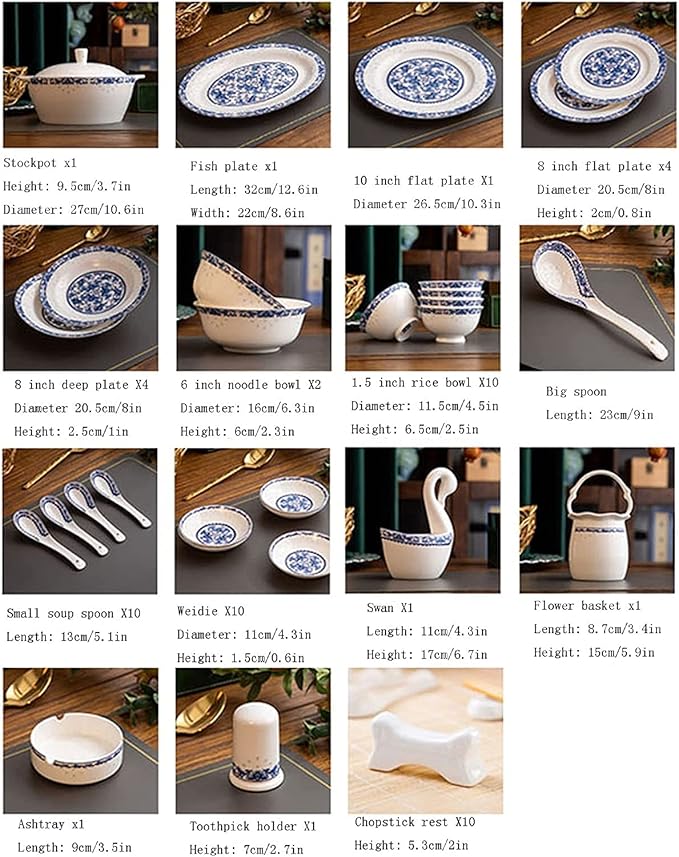 Dinnerware Set Dinner Party Tableware Service Set Ceramic Tableware 60-piece Set, Blue and White Porcelain Ceramic Bowl and Plate Household Kitchen Plate and Bowl Set, FPYY2024040817