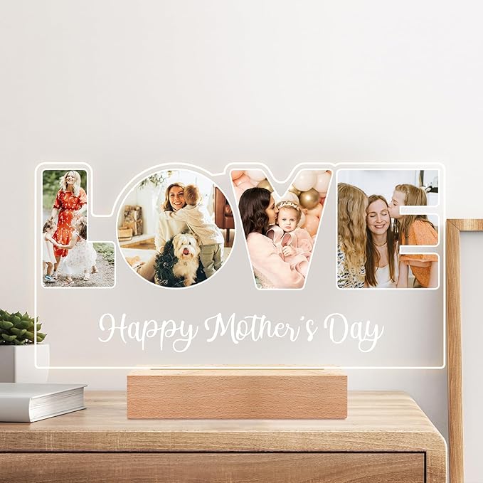 Custom Picture Frame with Photo, Custom Photo Frame with Night Light, Customized Picture Frames, Personalized Christmas Birthday Gifts for Women Men Mom Dad Baby Kid Family