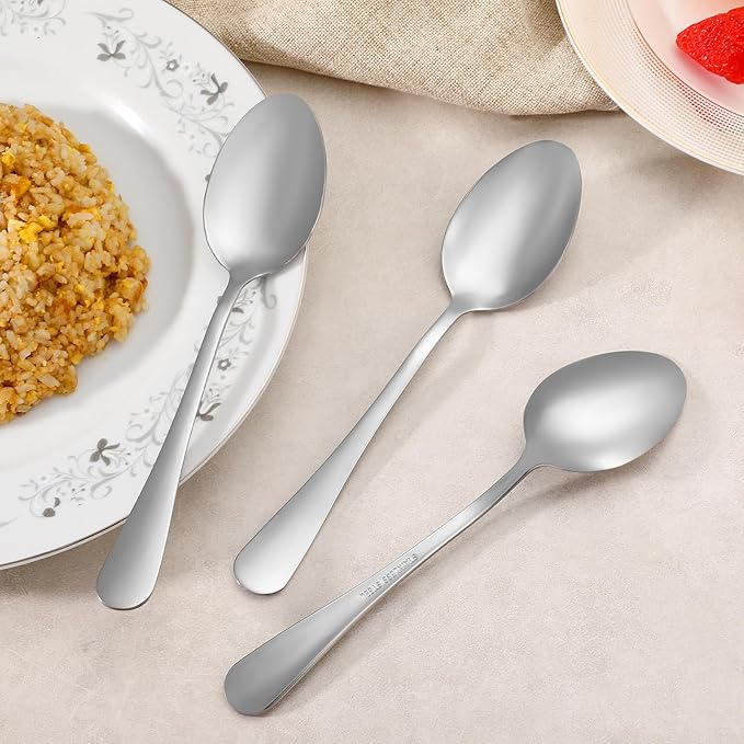 12 Pcs Large Tablespoons Set, Food-Grade Stainless Steel Soup Spoons, Metal Cutlery Spoon, Dinner Spoon, Spoons Silverware for Home, Kitchen or Restaurant, Mirror Polished, Dishwasher Safe 8 Inch