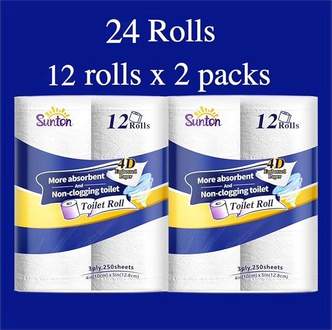 Fast Dissolve Toilet Paper,Ultra Soft&Strong Bath Tissue,3-Ply 24 Mega Rolls,No Clogging Toilet for RV,Camping,Marine,Septic Safe,Free of Fluorescent Agents for Sensitive Skin,Biodegradable