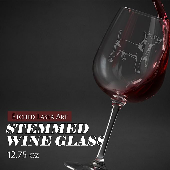 Etched Laser Art Miniature Bull Terrier Personalized Dog Themed Etched 12.75oz Wine Glass Custom Dog Breed Wine Glasses for Pet Lovers, Unique Birthday Gift for Men & Women, Personalized Gift
