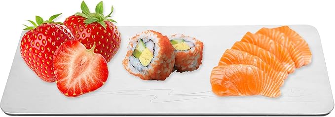 304 Stainless Steel Sushi Tray, Rectangle Serving Dish for Sushi Snacks Fruits Desserts, Multi - Purpose Food Plate with Non - Slip Silicone Base, Elegant Silver Tray for Home Cafe (304 Thickened