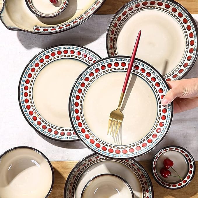 Dinnerware Sets Dish Set,11 Pcss,American Style Retro Porcelain Tableware Set with Plates and Bowls,Ceramic Dinner Set for Kitchen and Dinning