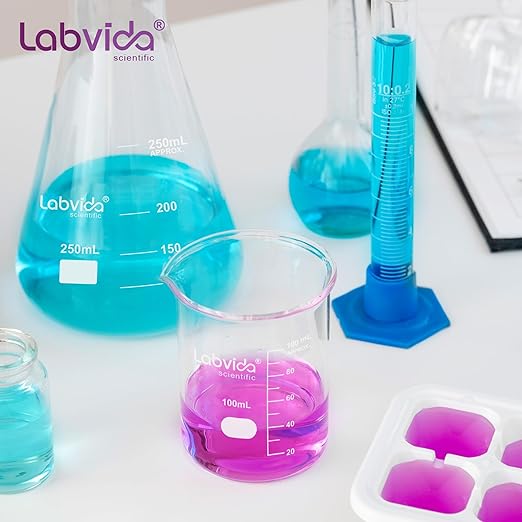 Upgrated 3 Size Low Form Beaker Set, 50ml 100ml 250ml, 3.3 Boro Glass Beakers with Printed Graduation, LVA017