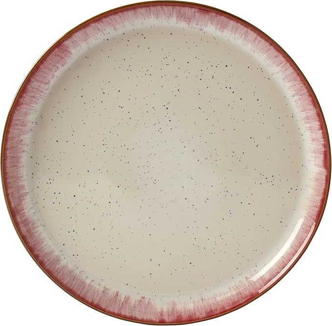 Tabletops Gallery Speckled Farmhouse Collection- Stoneware Dishes Service for 4 Dinner Salad Appetizer Dessert Plate Bowls, 12 Piece Hanover Dinnerware Set in Berry